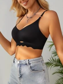 鏤空貝殼邊無鋼圈文胸 - 黑色 - 查看 1