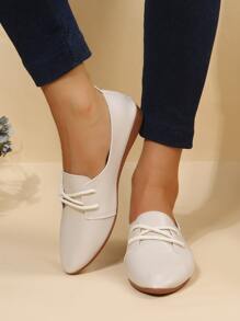 Lace-up Front Flat Oxfords - Beige - View 3