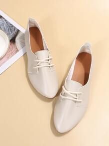 Lace-up Front Flat Oxfords - Beige - View 4