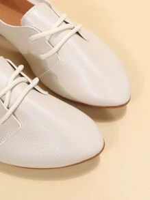 Lace-up Front Flat Oxfords - Beige - View 7