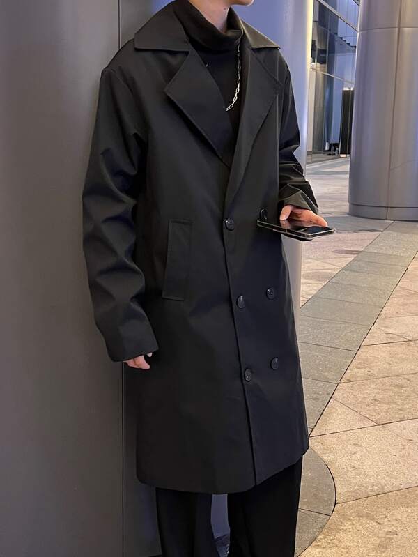 Men Double Breasted Lapel Collar Trench Coat SHEIN UK