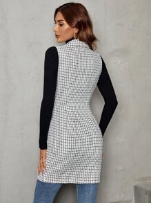 Chiquease 格紋雙排釦西裝領外套馬甲