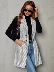 Chiquease 格紋雙排釦西裝領外套馬甲