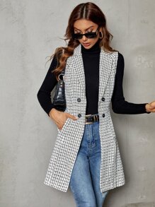 Chiquease 格紋雙排釦西裝領外套馬甲
