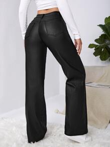 SHEIN X Sofía Suescun Slant Pocket Wide Leg Pants - Black - View 2
