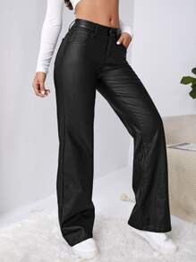 SHEIN X Sofía Suescun Slant Pocket Wide Leg Pants - Black - View 4