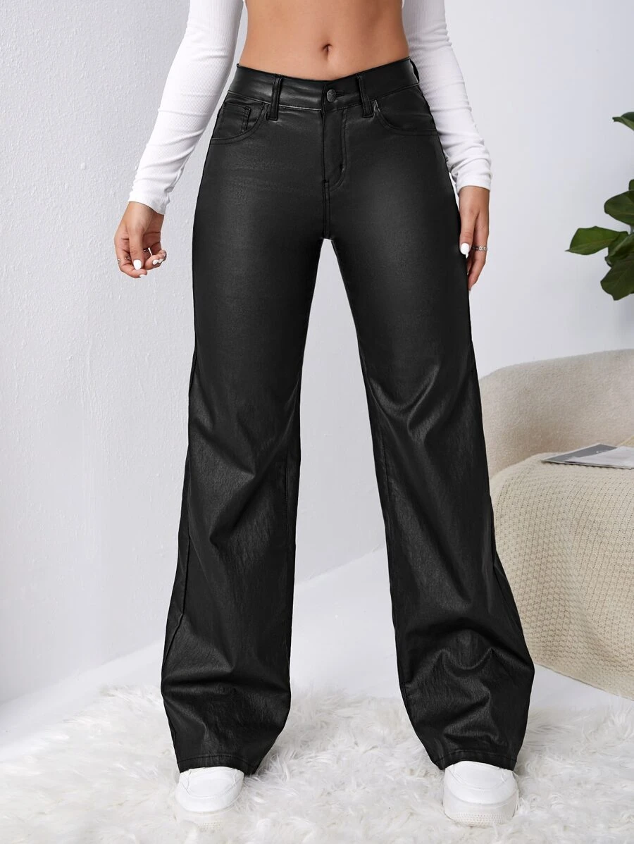 SHEIN X Sofía Suescun Slant Pocket Wide Leg Pants - Black - View 1