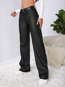 SHEIN X Sofía Suescun Slant Pocket Wide Leg Pants - Black - View 5