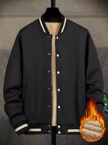 Manfinity Men Slant Pockets Teddy Lined Bomber Jacket Without Tee - Black - View 1