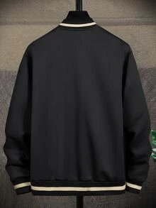 Manfinity Men Slant Pockets Teddy Lined Bomber Jacket Without Tee - Black - View 2