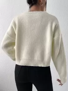 SHEIN Unity Floral Pattern Drop Shoulder Sweater Knit Pullover Fall Winter - White - View 5