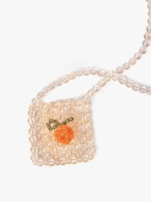 Mini Beaded Design Crossbody Bag - Orange - View 5