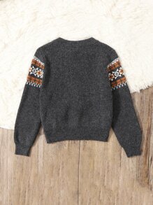 SHEIN Niños 1 pieza Cárdigan con patrón geométrico - Gris Oscuro - Ver 2