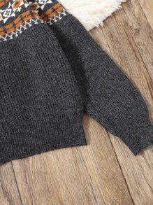 SHEIN Niños 1 pieza Cárdigan con patrón geométrico - Gris Oscuro - Ver 4