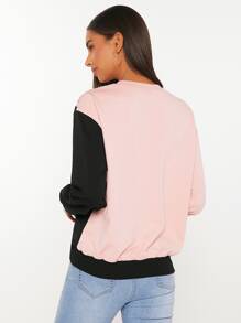 SHEIN Tall 撞色亮片拼接落肩袖運動衫 - 彩色 - 查看 2