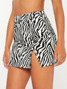 SHEIN Tall Zebra Striped Split Hem Skirt - Black and White - View 6