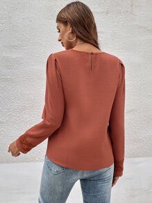 SHEIN LUNE 素色泡泡袖襯衫 - 鏽棕色 - 查看 2