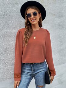 SHEIN LUNE 素色泡泡袖襯衫 - 鏽棕色 - 查看 5