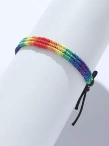 1 件简约可调节彩虹编织手链，彩色腕带，适合情侣日常佩戴 - 彩色 - 查看 2