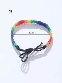 1 件简约可调节彩虹编织手链，彩色腕带，适合情侣日常佩戴 - 彩色 - 查看 4