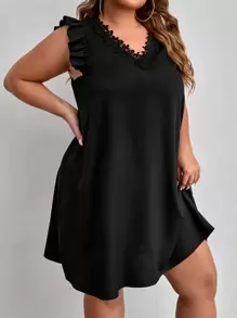 SHEIN Clasi Plus Appliques Butterfly Sleeve Dress - Black - View 4