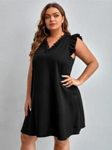 SHEIN Clasi Plus Appliques Butterfly Sleeve Dress - Black - View 5