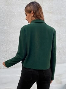 SHEIN LUNE Solid Zip Up Biker Jacket - Dark Green - View 2