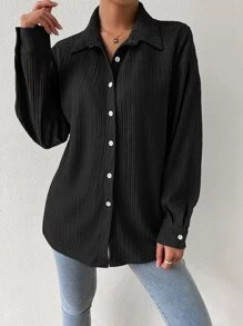 Chiquease Drop Shoulder Longline Shirt Without Cami Top - Black - View 3