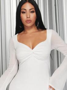 SHEIN SXY Twist Front Flounce Sleeve Bodycon Dress - White - View 5