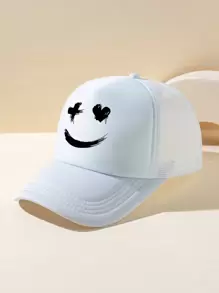 男士表情印花卡車司機帽，適用於日常生活和戶外街頭 - 白色 - 查看 1