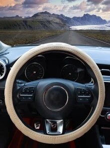 Solid Color Car Steering Wheel Cover - Beige - View 3