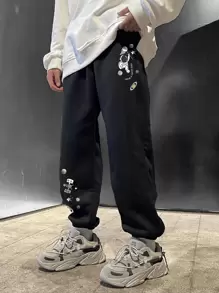 Manfinity Hypemode Men Cartoon & Letter Graphic Joggers - Black - View 1