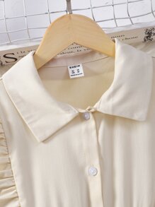 SHEIN Tween Girl Ruffle Trim Pleated Hem Half Button Shirt Dress - Apricot - View 4