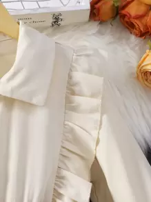 SHEIN Tween Girl Ruffle Trim Pleated Hem Half Button Shirt Dress - Apricot - View 5