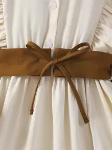 SHEIN Tween Girl Ruffle Trim Pleated Hem Half Button Shirt Dress - Apricot - View 7