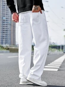 Manfinity Hypemode Men Cotton Slant Pocket Straight Leg Jeans - White - View 2