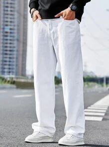 Manfinity Hypemode Men Cotton Slant Pocket Straight Leg Jeans - White - View 4