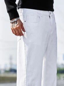 Manfinity Hypemode Men Cotton Slant Pocket Straight Leg Jeans - White - View 7