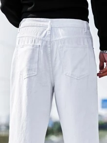 Manfinity Hypemode Men Cotton Slant Pocket Straight Leg Jeans - White - View 8