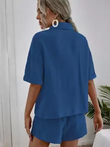 SHEIN LUNE Drop Shoulder Dual Pocket Shirt & Shorts