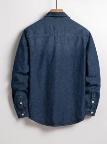 Manfinity Homme Men Cotton Flap Pocket Denim Shirt Without Tee - Dark Wash - View 2