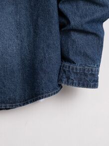 Manfinity Homme Men Cotton Flap Pocket Denim Shirt Without Tee - Dark Wash - View 3