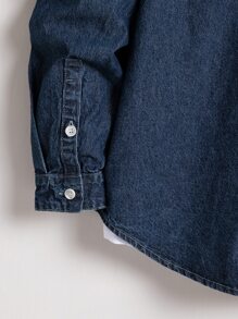 Manfinity Homme Men Cotton Flap Pocket Denim Shirt Without Tee - Dark Wash - View 5