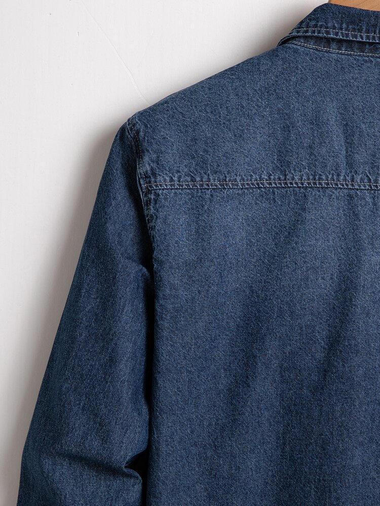 Manfinity Homme Men Cotton Flap Pocket Denim Shirt Without Tee - Dark Wash - View 6