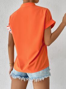 SHEIN Clasi 花卉和條紋印花鈕扣襯衫 - 橘色 - 查看 2