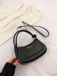 Bolso hobo con estampado de letra con cadena - Negro - Ver 2