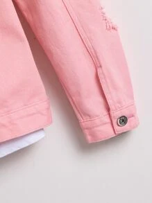 Manfinity Homme Men Cotton Ripped Flap Pocket Denim Jacket Without Tee - Pink - View 3
