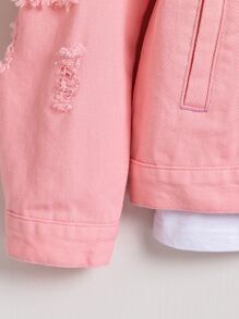 Manfinity Homme Men Cotton Ripped Flap Pocket Denim Jacket Without Tee - Pink - View 4