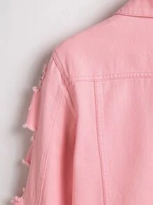 Manfinity Homme Men Cotton Ripped Flap Pocket Denim Jacket Without Tee - Pink - View 5