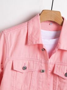 Manfinity Homme Men Cotton Ripped Flap Pocket Denim Jacket Without Tee - Pink - View 6